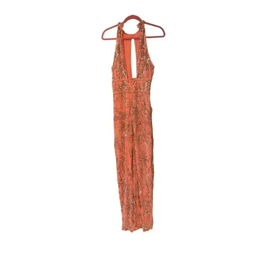 NEW Mac Duggal 6030 Sequin Punge Cutout Back Gown SZ 10 ($598) Coral - Picture 7 of 13
